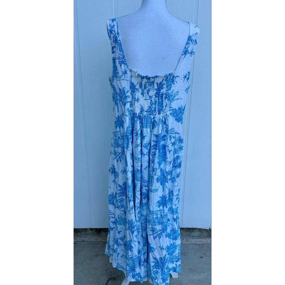 Joie women’s linen tropical blue white toile dress fit & flare resortwear sz 14 - Picture 4 of 9